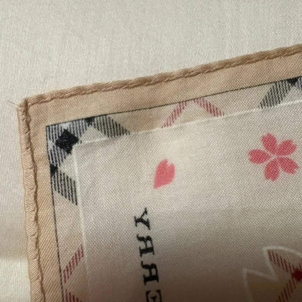 Vtg BURBERRY Scarf Handkerchief Cherry Blossom Cream 19.5